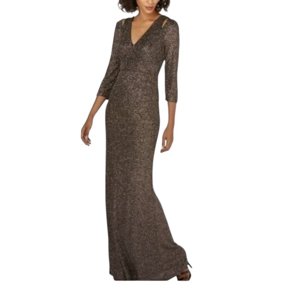 NWT Calvin Klein Womens Shimmer Cut Out Evening Dress Size 2 - Picture 2 of 14